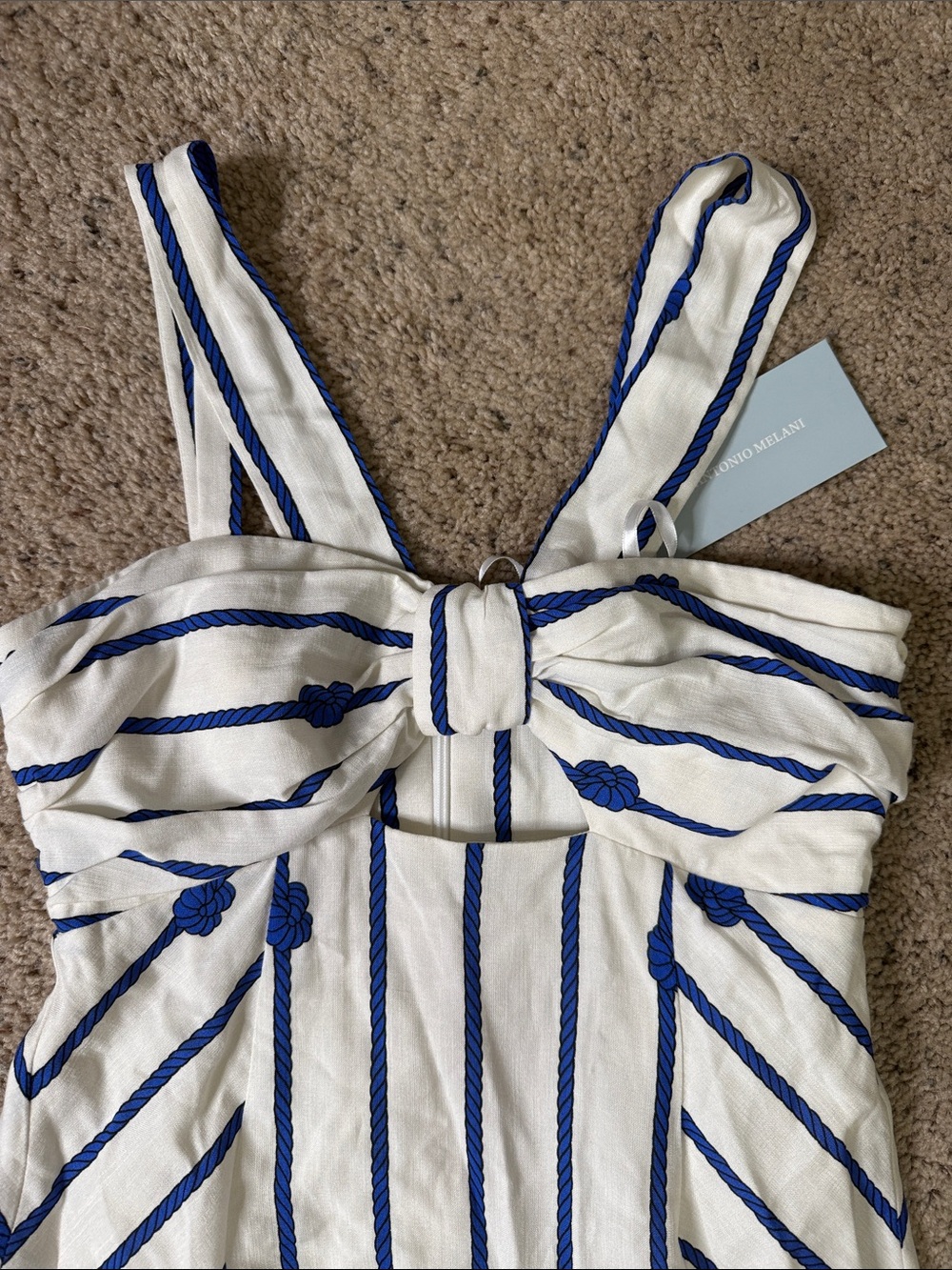 NWT ANTONIO MELANI White Dress with Blue Rope-Stripe and Front Knot XS - Picture 5 of 10